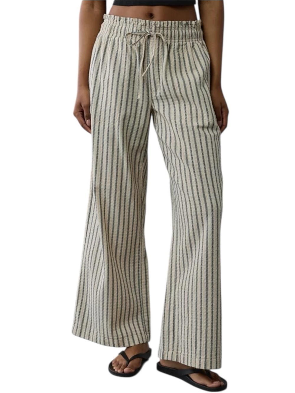 American Eagle Striped Wide Leg Pants 100% Cotton Elastic Drawstring Tie Size XL